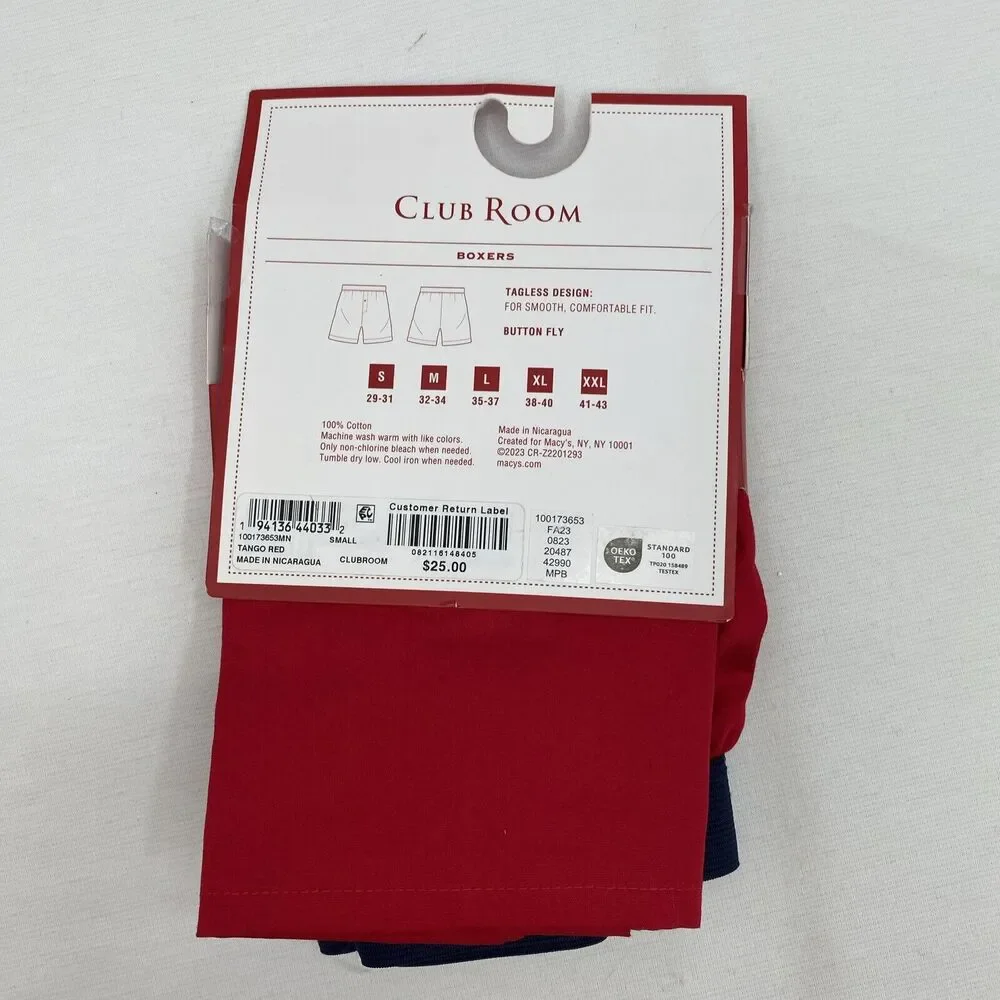 Club Room 2 Pack Holiday Christmas Lights Solid Boxer Shorts Mens S Red Blue